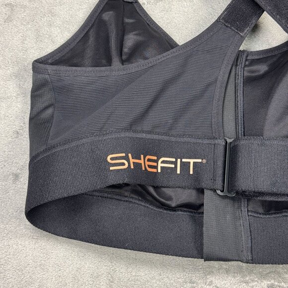 SHEFIT Ultimate Sports Bra Womens High Impact Black Front Zip Adjustable Straps - Picture 5 of 7